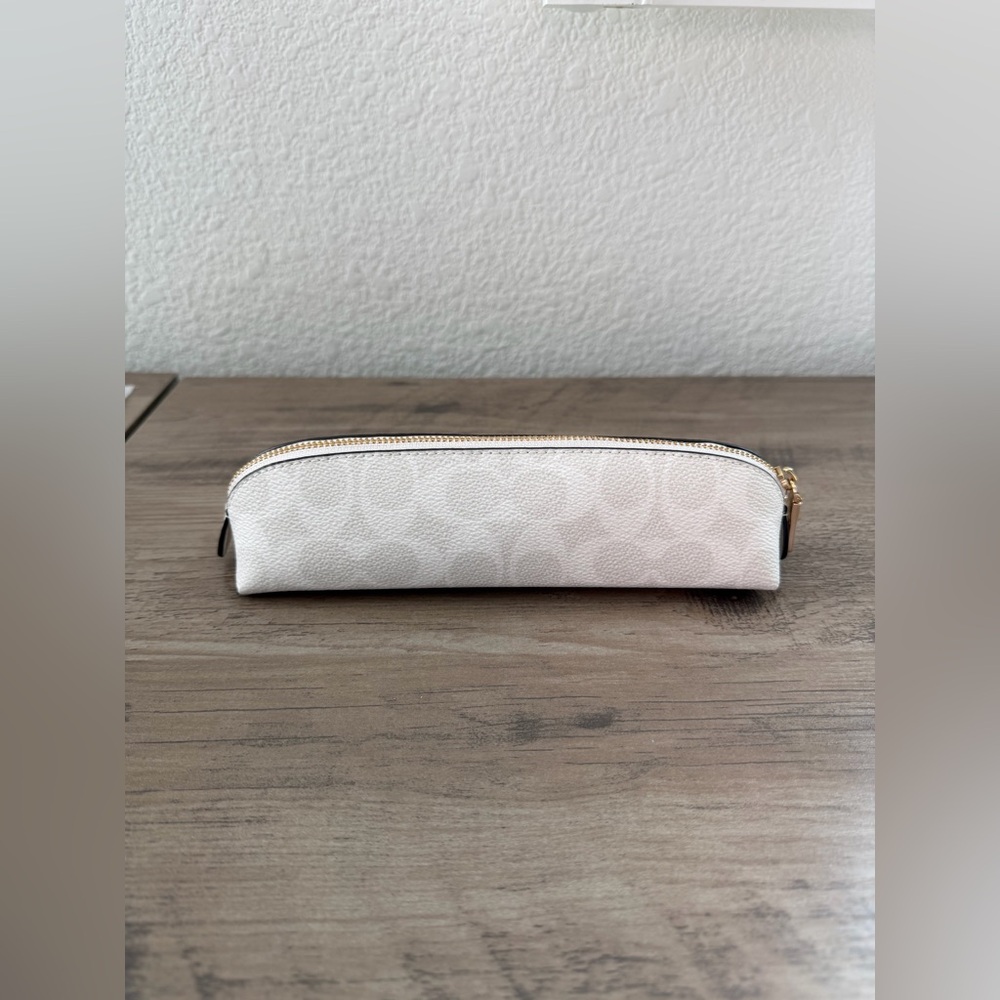 Coach White Pencil Case In Signature Canvas